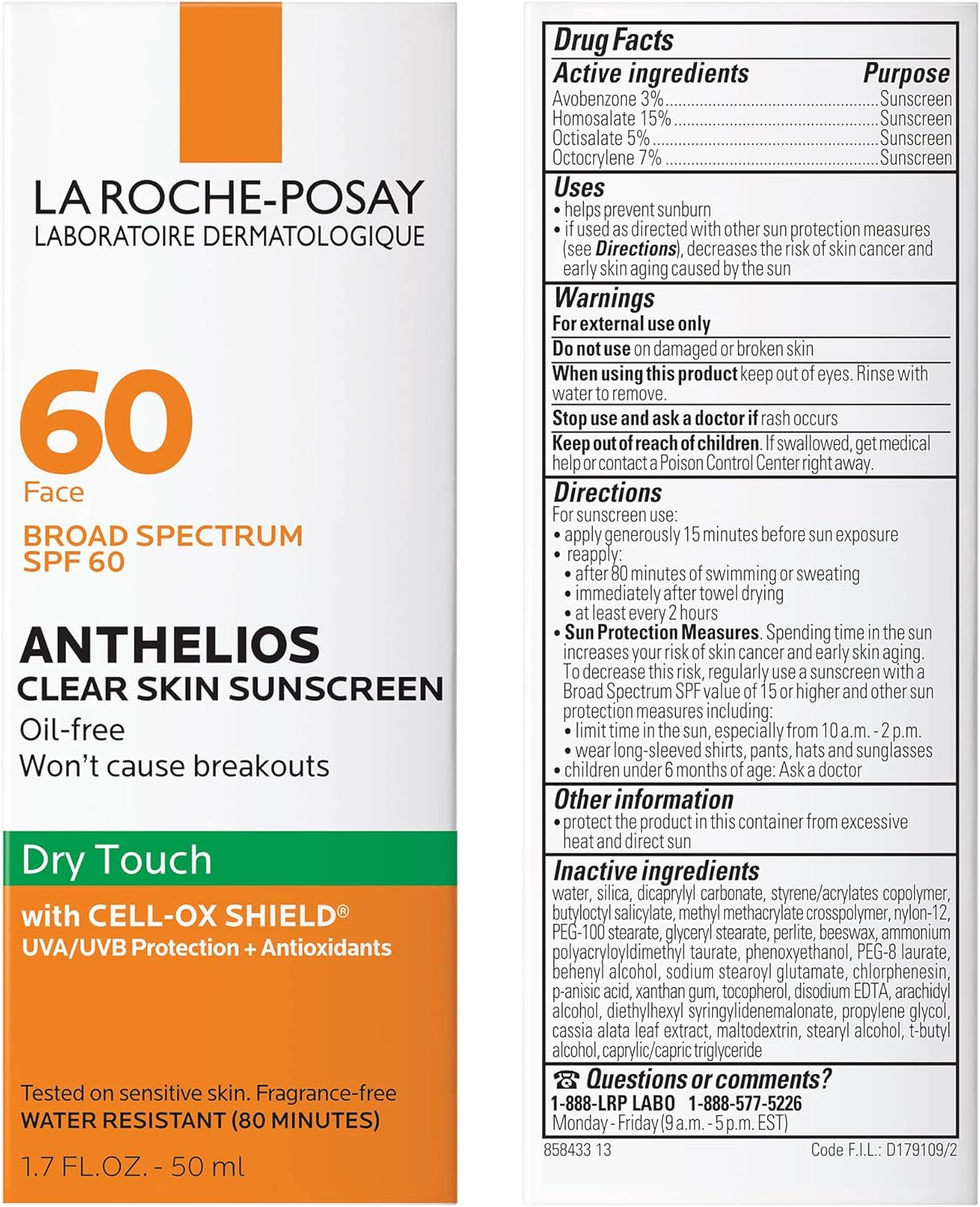 LA ROCHE-POSAY - ANTHELIOS CLEAR SKIN SUNSCREEN SPF 60 DRY TOUCH
