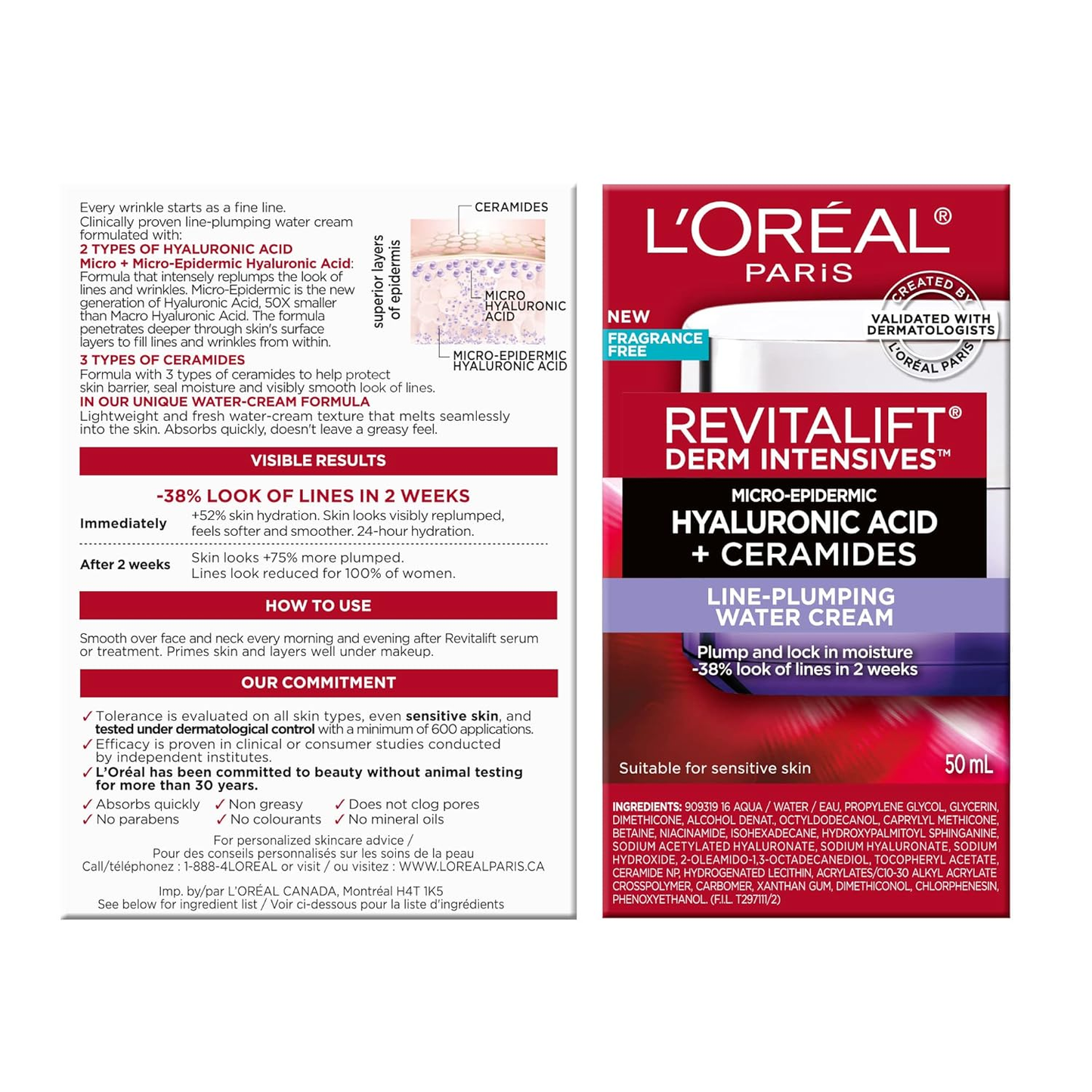 LOREAL - REVITALIFT DERM INTENSIVES MICRO HYALURONIC ACID + CERAMIDES WATER CREAM