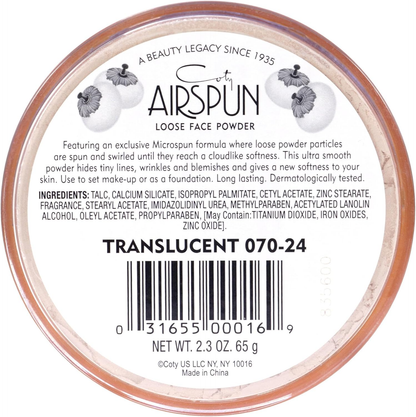 AIRSPUN - LOOSE FACE POWDER TRANSLUCENT EXTRA COVERAGE