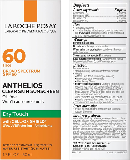 LA ROCHE-POSAY - ANTHELIOS CLEAR SKIN SUNSCREEN SPF 60 DRY TOUCH